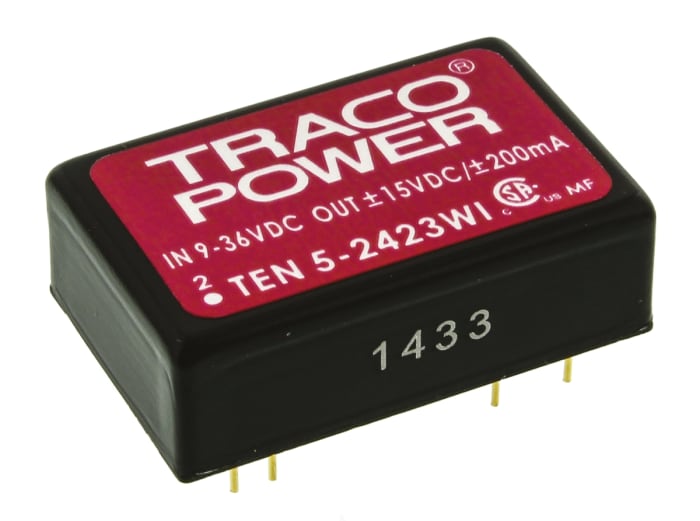 Convertisseur DC-DC TRACOPOWER TEN 5WI, Montage traversant, 6W, 2 sorties, ±15V c.c., ±200mA