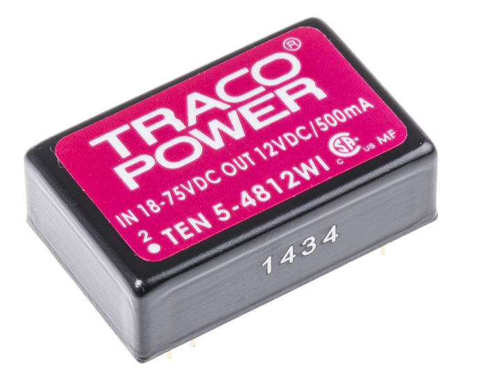 TRACOPOWER TEN 5WI DC-DC Converter, 12V dc/ 500mA Output, 18 → 75 V dc Input, 6W, Through Hole, +85°C Max Temp