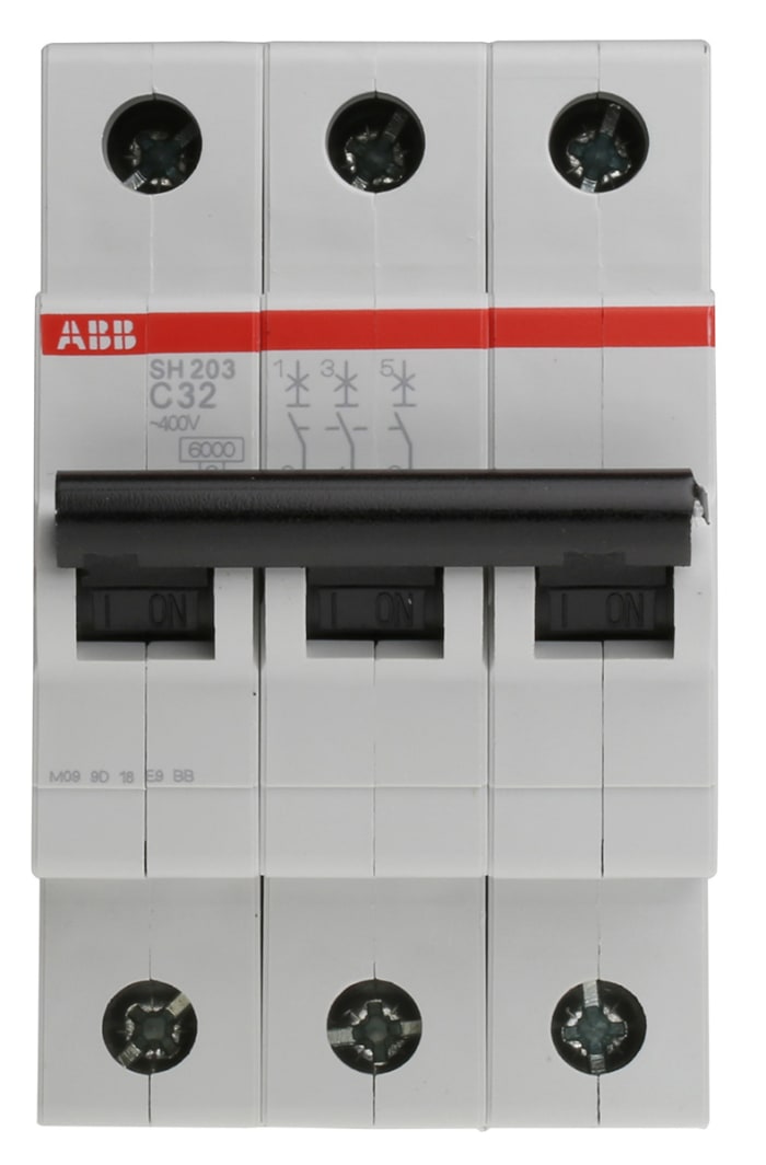 ABB Compact Home SH200 MCB, 3P, 32A Curve C, 440V AC, 6 kA Breaking Capacity
