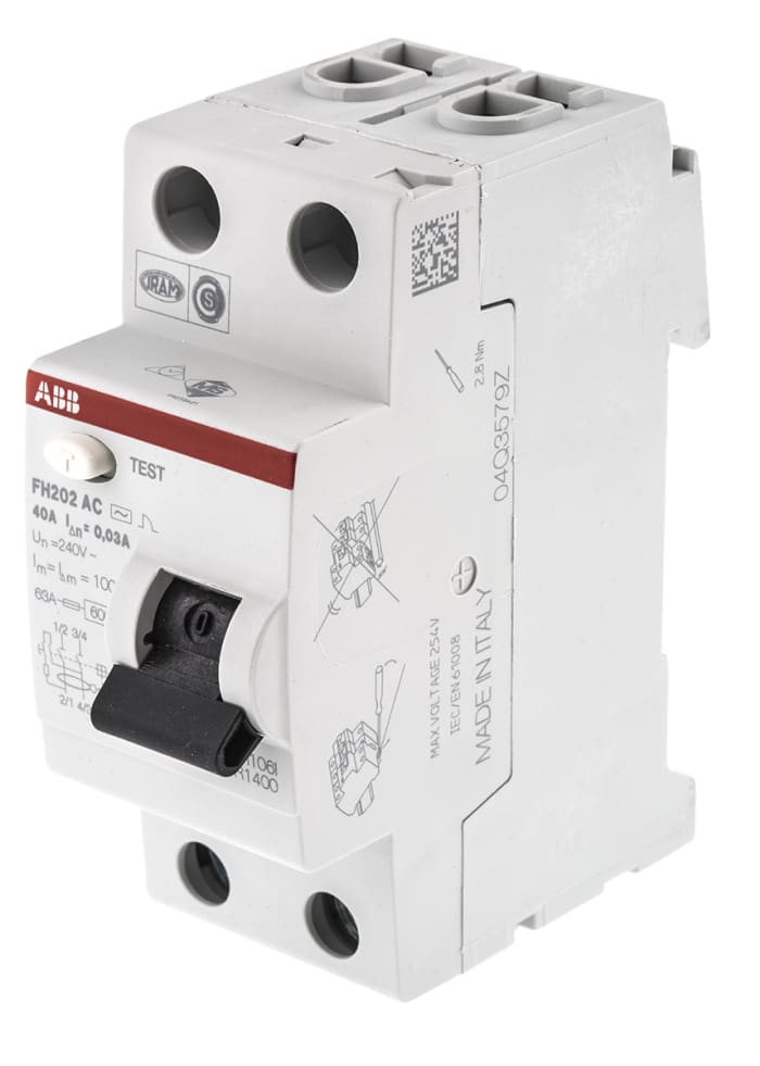 ABB FH200 RCCB, 40A, 2 Pole, 30mA, Type AC