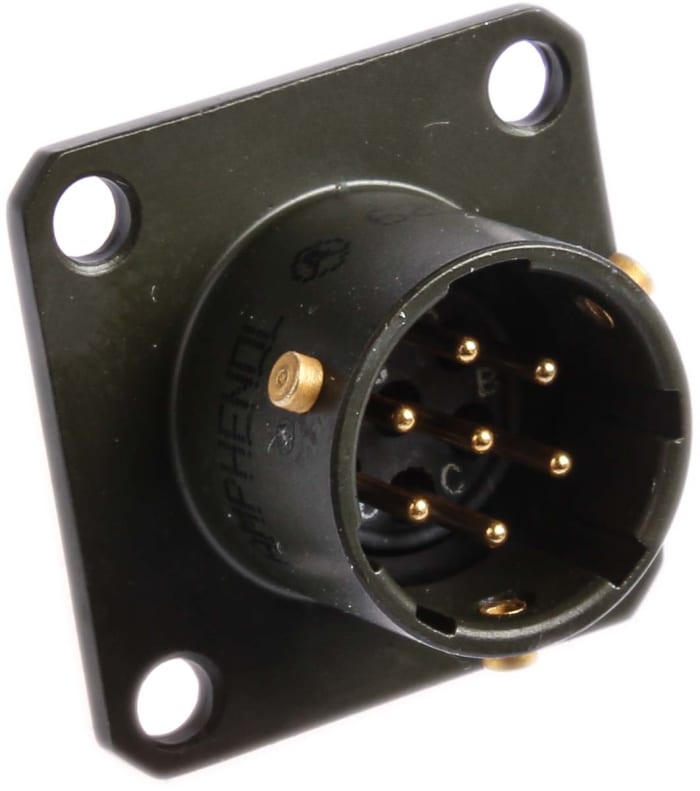Amphenol Limited, 62GB 7 Way Box Mount MIL Spec Circular Connector ReceptacleOlive, Pin Contacts,Shell Size 10, Bayonet