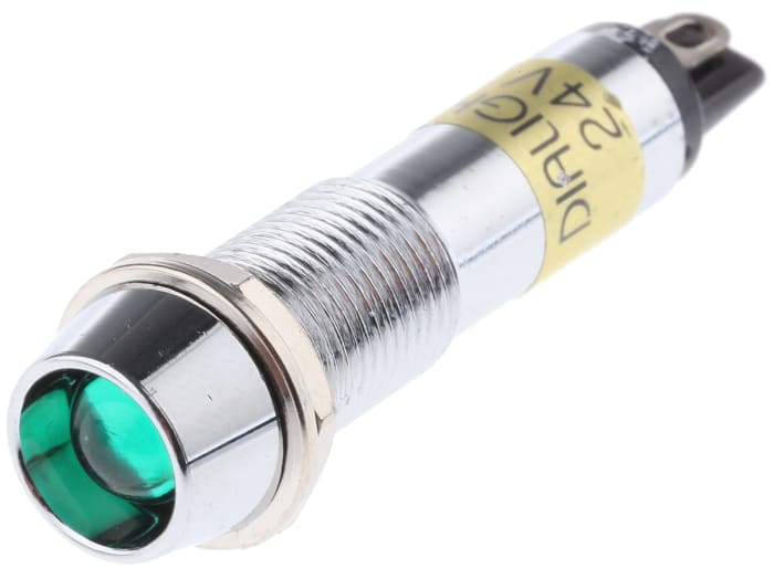 Dialight Green Indicator, 24V dc, 9mm Mounting Hole Size, Solder Tab Termination