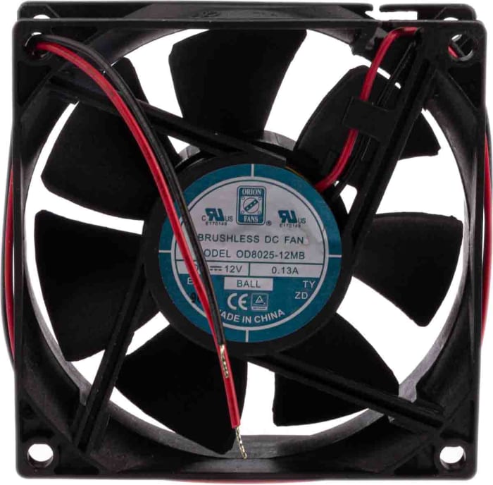 RS PRO Axial Fan, 12 V dc, DC Operation, 52.7m³/h, 1.45W, 130mA Max, 80 x 80 x 25mm
