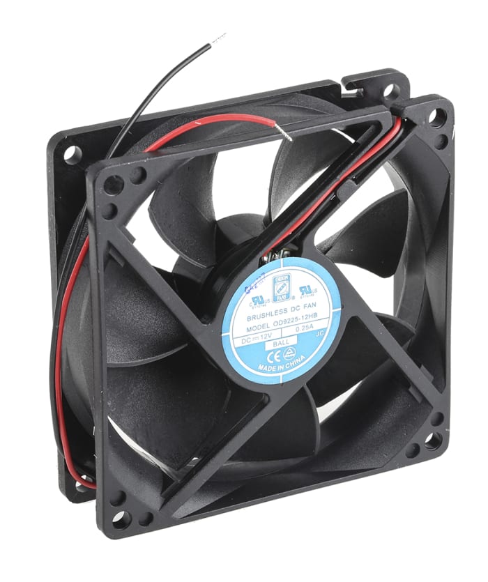 RS PRO Axial Fan, 12 V dc, DC Operation, 90m³/h, 3W, 240mA Max, 92.5 x 92.5 x 25mm