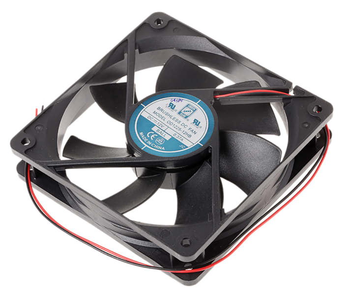 Ventilador Axial RS PRO de 120 x 120 x 25mm, 12 V dc, 5W, 2200rpm, caudal 151.2m³/h, 39dB