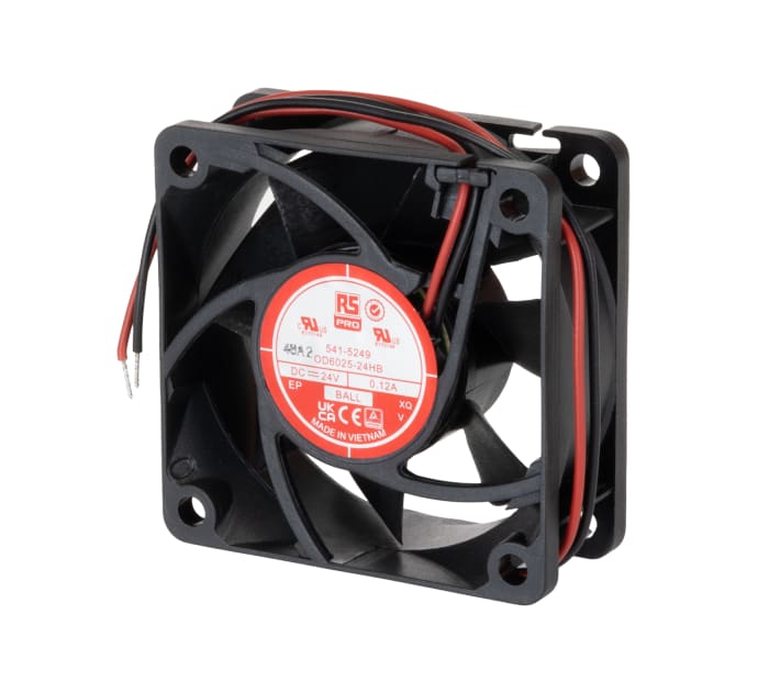 Ventilateur axial RS PRO 24 V c.c., 40.8m³/h, 60 x 60 x 25mm, 3.5W