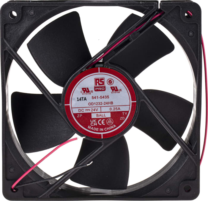Ventilador Axial RS PRO de 120 x 120 x 32mm, 24 V dc, 6W, 3750rpm, caudal 203.9m³/h, 51dB
