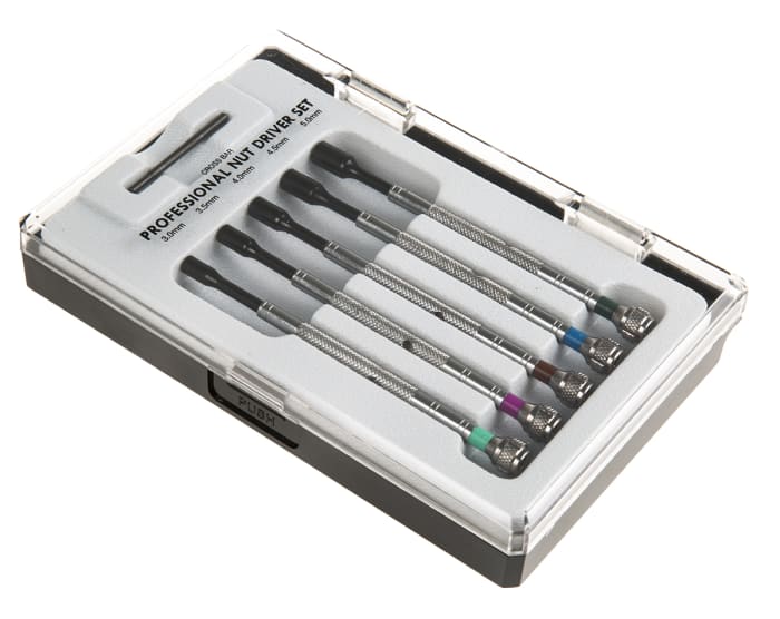 Jeu de tournevis à douille RS PRO Six pans : 3 ; 3,5 ; 4 ; 4,5 ; 5 mm, Pointe Tourne écrou, en Acier carbone