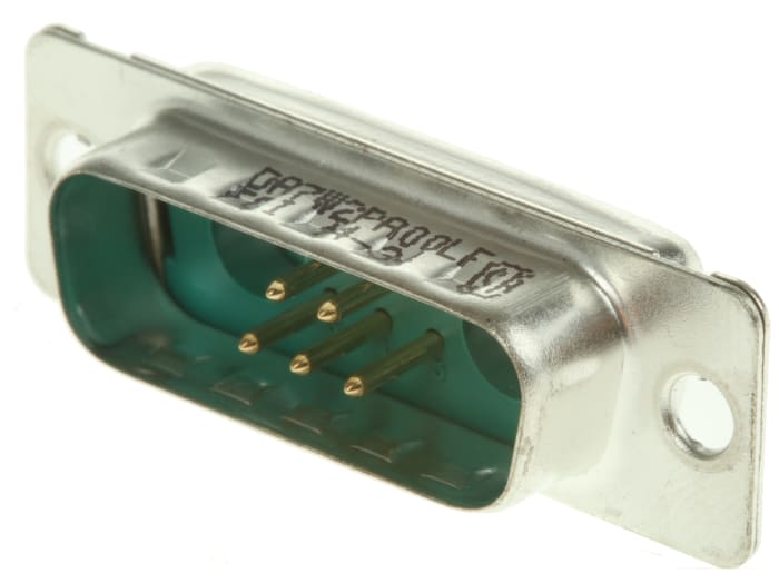 Amphenol FCI, DW Panel Mount, 2 (Power), 5 (Signal) Pin Hybrid Solder D-Sub Connector Plug, Shell Size A Mixed Contact