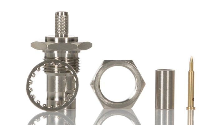 Konektor BNC, Samice, 50Ωpřímý, Montáž na panel izolace krimpováním, přepážka: Ano, 4GHz, Zpětný, typ kabelu: BT 2003,