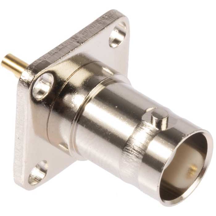 Conector coaxial RS PRO BNC Hembra, Recta, Impedancia 50 Ω Conector BNC, Montaje en Reborde Soldadura, Sí, 4 GHz 85 °C