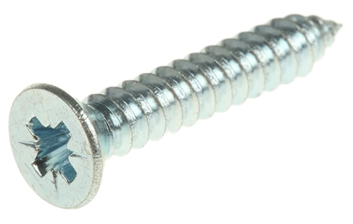 RS PRO Bright Zinc Plated Steel Countersunk Head Self Tapping Screw, N°8 x 1in Long 25mm Long