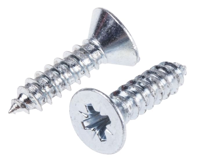 RS PRO Bright Zinc Plated Steel Countersunk Head Self Tapping Screw, N°10 x 3/4in Long 19mm Long