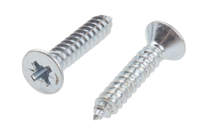 RS PRO Bright Zinc Plated Steel Countersunk Head Self Tapping Screw, N°10 x 1in Long 25mm Long
