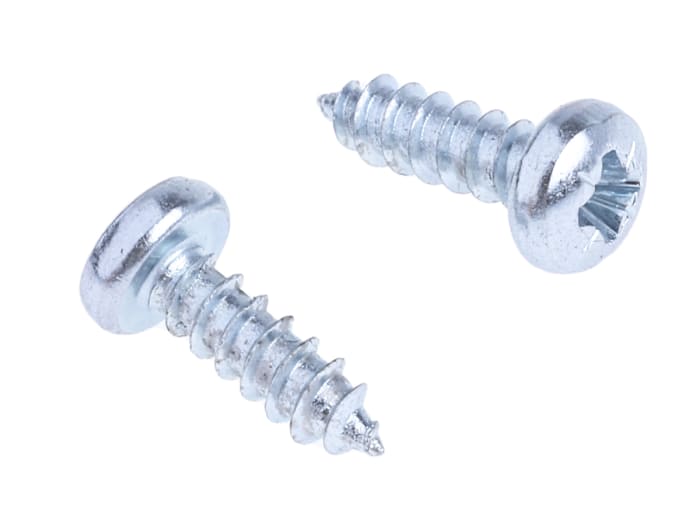 RS PRO Bright Zinc Plated Steel Pan Head Self Tapping Screw, N°4 x 3/8in Long 9.5mm Long