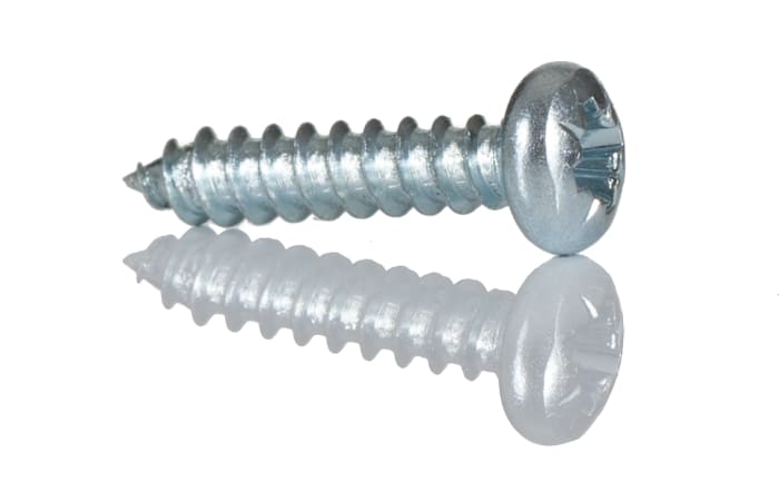 RS PRO Bright Zinc Plated Steel Pan Head Self Tapping Screw, N°4 x 1/2in Long 13mm Long