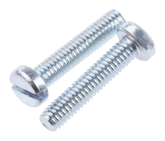 Tornillo de cabeza cilíndrica con huella ranurada RS PRO M2.5 x 12.0mm, paso de rosca 0.45mm, de Acero Galvanizado