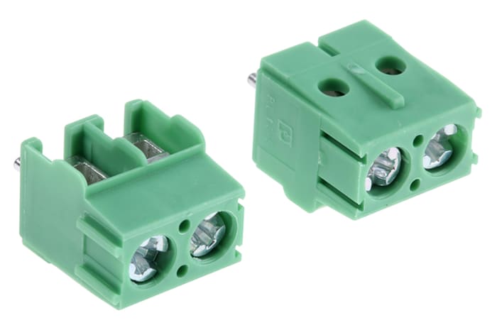 Phoenix Contact PT 1.5/2-5.0-H Series PCB Terminal Block, 2-Contact, 5mm Pitch, Through Hole Mount, 1-Row, Screw