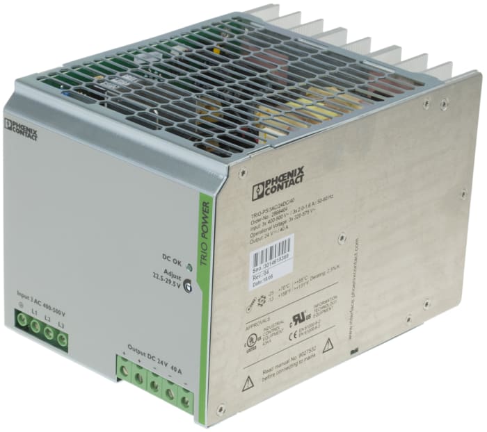 Fuente de alimentación de carril DIN Phoenix Contact, TRIO-PS/3AC/24DC/40, 1 salida 24V dc 40A 960W