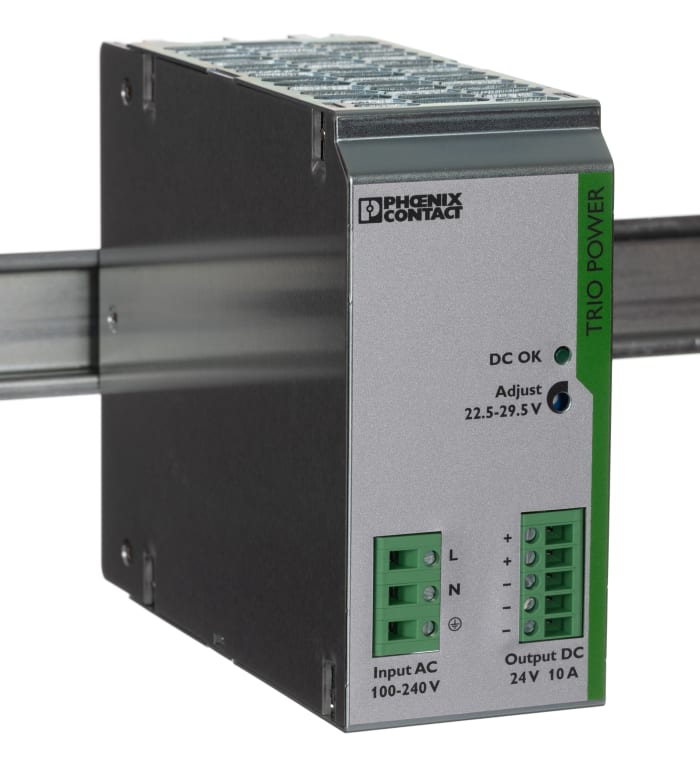 Phoenix Contact TRIO POWER Switched Mode DIN Rail Power Supply, 85 → 264V ac ac Input, 24V dc dc Output, 10A