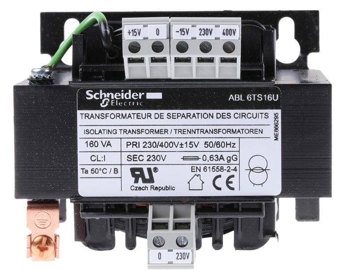 Schneider Electric 160VA Raya/Panoya Montaj Trafo, 230V ac, 400V ac (Birincil), Tek Çıkışlı, 230V ac (İkincil)