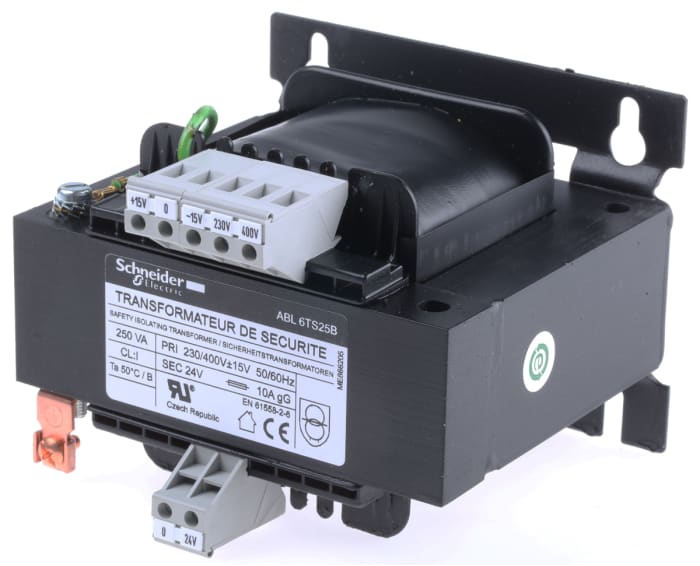 Schneider Electric 250VA 1 Output Chassis Mounting Transformer, 24V ac