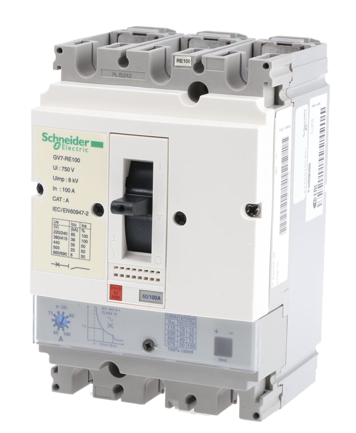 Schneider Electric TeSys 690 V ac Motor Protection Circuit Breaker - 3P Channels, 60 → 100 A, 8 kA