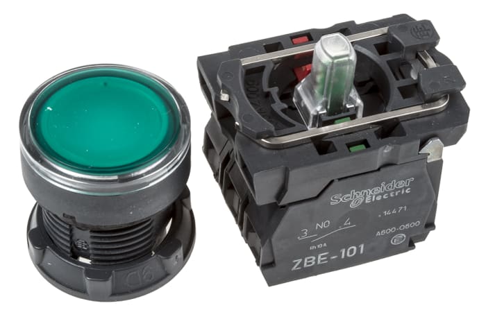 SCHNEIDER ELECTRIC ILLUMINATED PUSH BUTTON,22MM,GREEN - Illuminated Push  Buttons with Contact Blocks - TLQXB4BW33G5