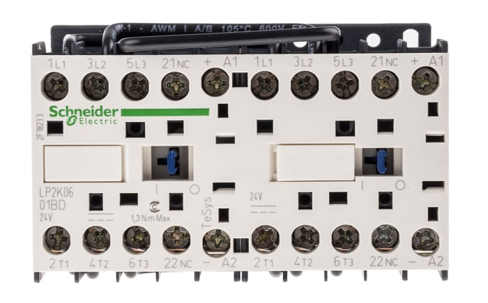 Schneider Electric TeSys K LP2K Contactor, 24 V dc Coil, 3-Pole, 6 A, 3 kW, 3NO, 690 V ac