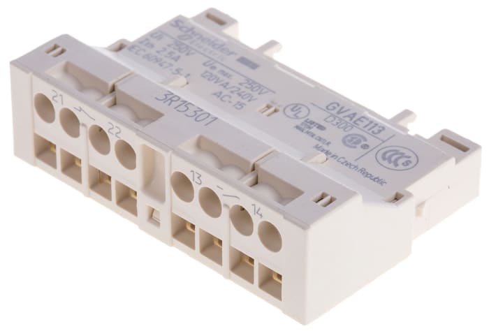 Schneider Electric Auxiliary Contact, 2 Contact, 1NC + 1NO, Front Mount GVAE