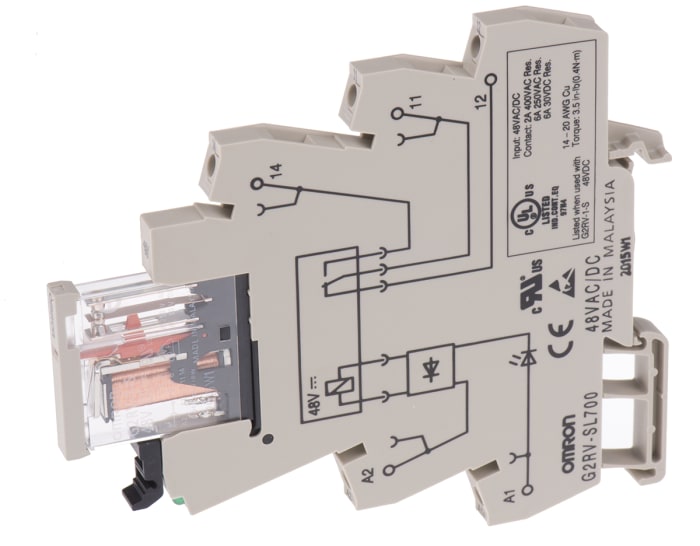 Omron DIN Rail Non-Latching Relay, 48V ac/dc Coil, 6A Switching Current, SPDT