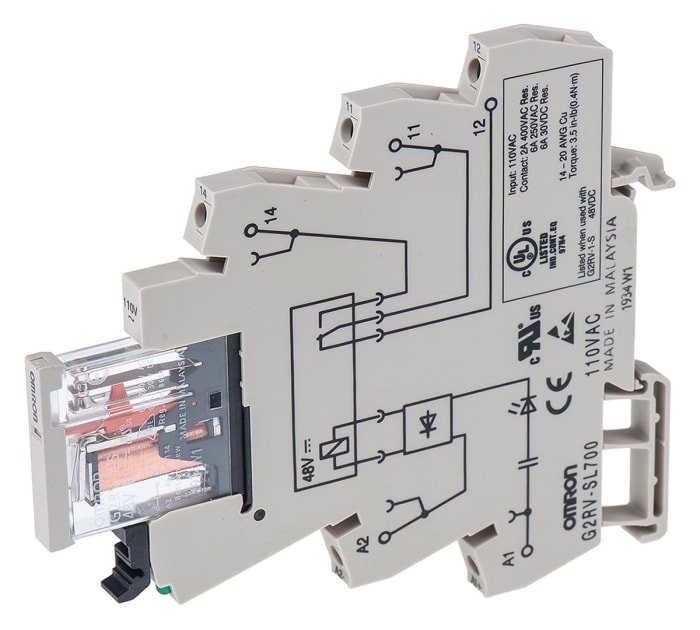 Relé sin enclavamiento Omron G2RV, SPDT, bobina 110V ac, 6A, Carril DIN