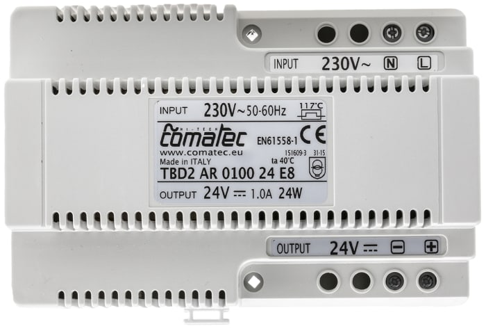 Comatec Linear DIN Rail Power Supply, 230V ac ac Input, 24V dc dc Output, 1A Output, 24W