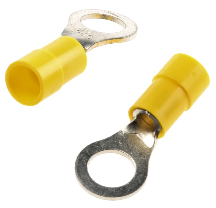 Terminal redondo aislado de Cobre RS PRO, Amarillo, Ø int. M7, sección máx. 6mm², 10AWG
