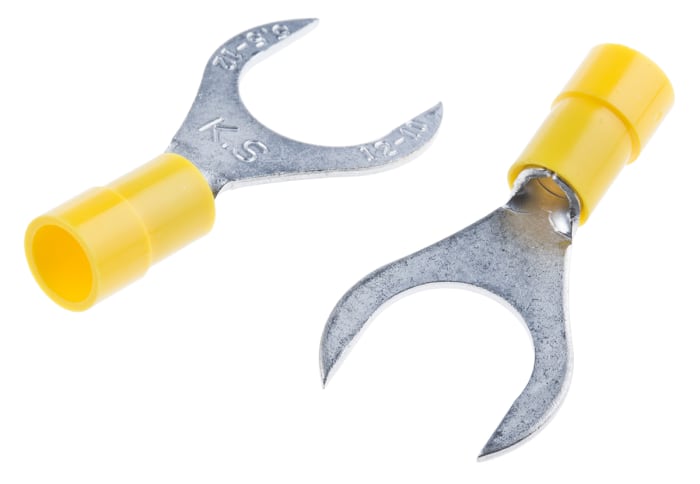 RS PRO Insulated Crimp Spade Connector, 4mm² to 6mm², 12AWG to 10AWG, M12 Stud Size Vinyl, Yellow