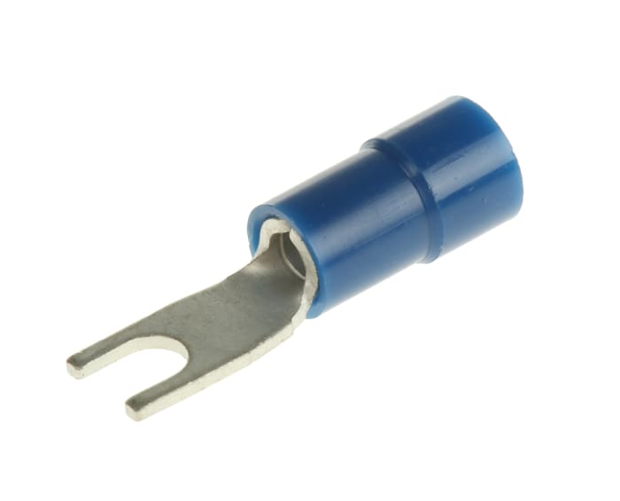 RS PRO Insulated Crimp Spade Connector, 1.5mm² to 2.5mm², 16AWG to 14AWG, 3.2mm Stud Size Vinyl, Blue