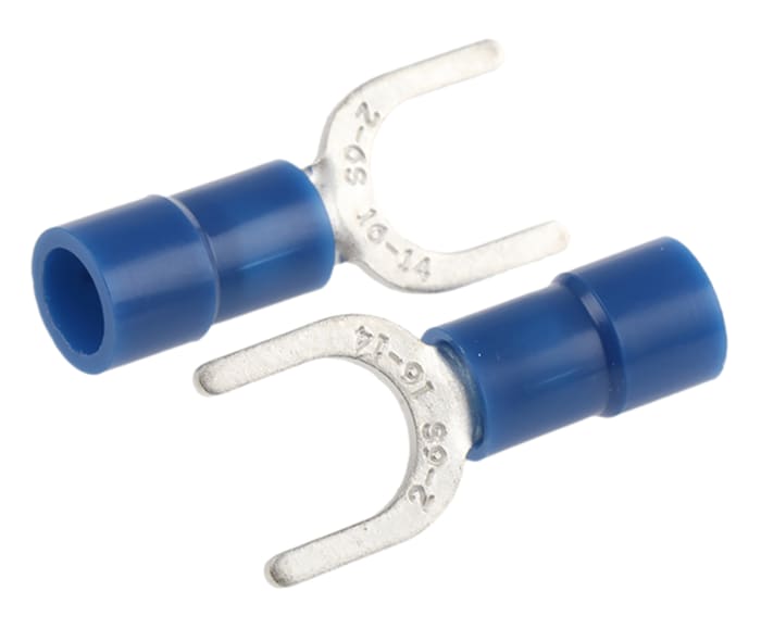RS PRO Insulated Crimp Spade Connector, 1.5mm² to 2.5mm², 16AWG to 14AWG, M6 Stud Size Vinyl, Blue