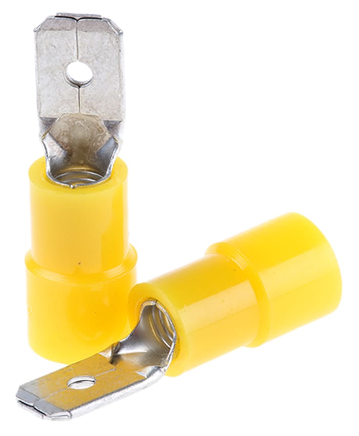 RS PRO Yellow Insulated Male Spade Connector, Tab, 6.35 x 0.8mm Tab Size, 4mm² to 6mm²