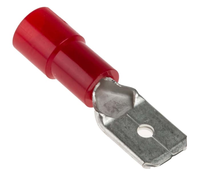 RS PRO Red Insulated Male Spade Connector, Tab, 6.35 x 0.8mm Tab Size, 0.5mm² to 1.5mm²