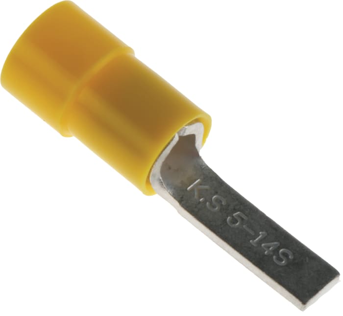 Krimpovací plochá svorka délka čepele 14mm, Žlutá, Ne, max. AWG: 10AWG, min. AWG: 12AWG, 4mm² - 6mm², RS PRO, Nekrytý