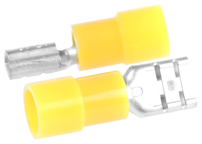RS PRO Yellow Insulated Female Spade Connector, Receptacle, 6.35 x 0.8mm Tab Size, 4mm² to 6mm²