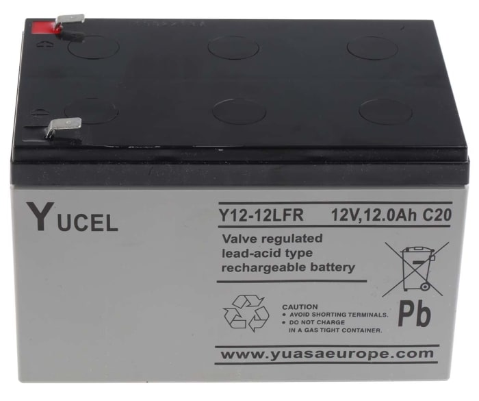 Yuasa 12V Faston 6.35mm Sealed Lead Acid Battery, 12Ah