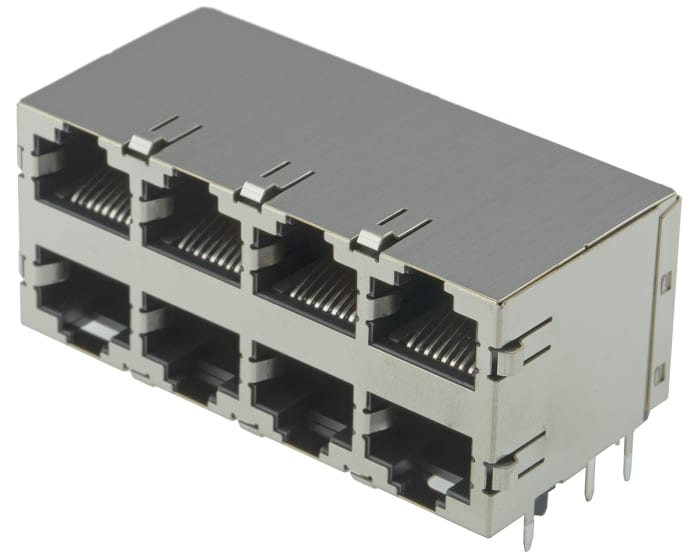 TE Connectivity 5569262 Series Female RJ45 Connector, Through Hole, Cat5 Right Angle 8 Port 8P8C -Way