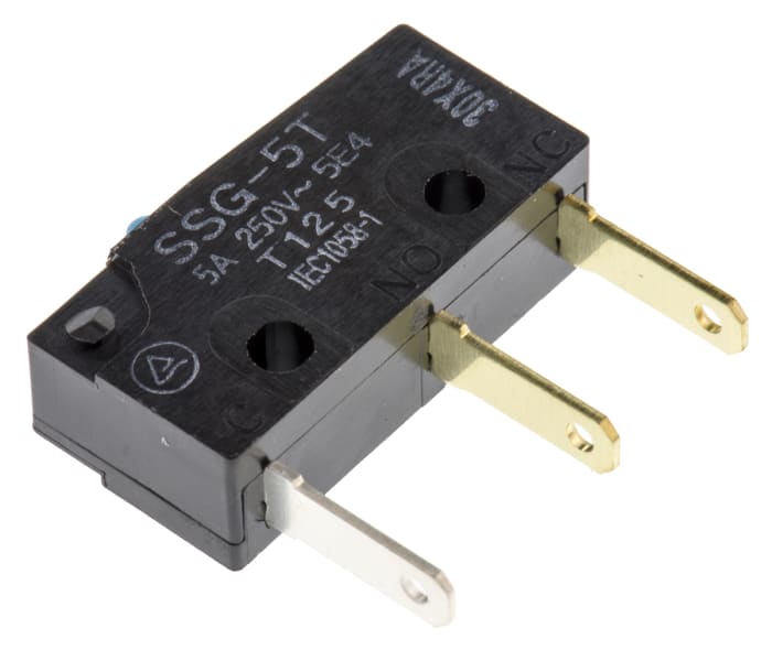 Omron Pin Plunger Subminiature Micro Switch, Tab Terminal, 5 A @ 125 V ac, SPDT, IP40