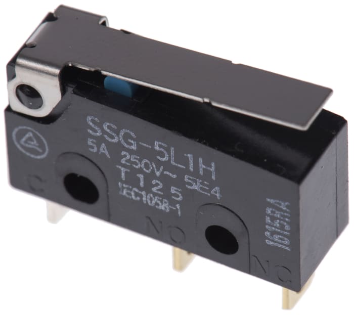 Omron Hinge Lever Subminiature Micro Switch, Solder Terminal, 5 A @ 125 V ac, SPDT, IP40