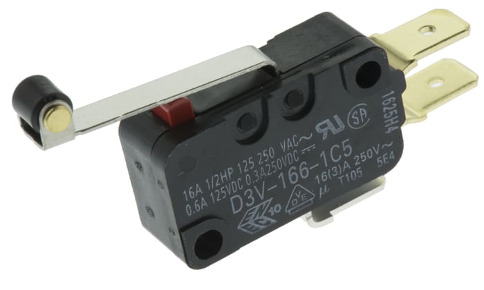 Omron Roller Lever Micro Switch, Tab Terminal, 16 A @ 250 V ac, SP-CO, IP40