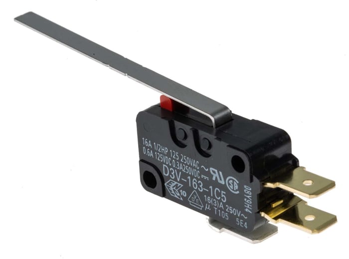 Omron Long Hinge Lever Micro Switch, Tab Terminal, 16 A @ 250 V ac, SPDT, IP40