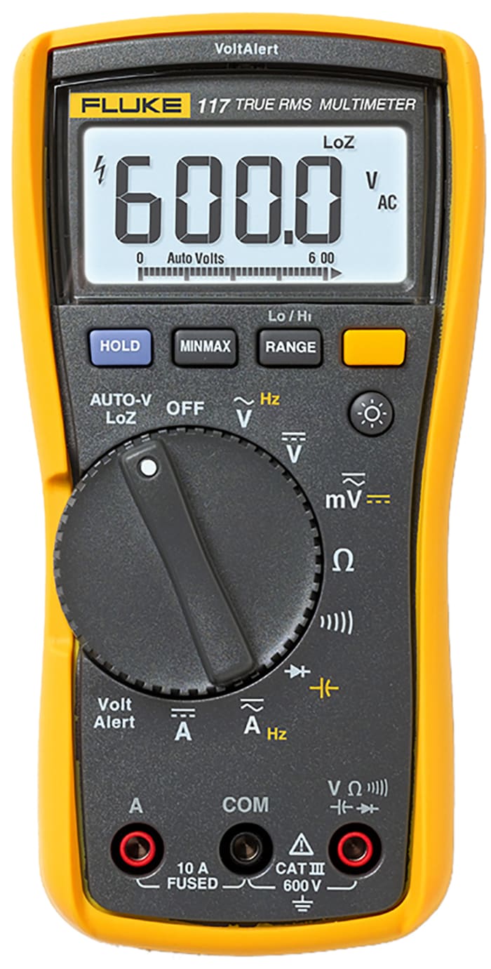 Multímetro Fluke 117, 600V ac/600V dc, 10A ac/10A dc, TRMS, CAT III