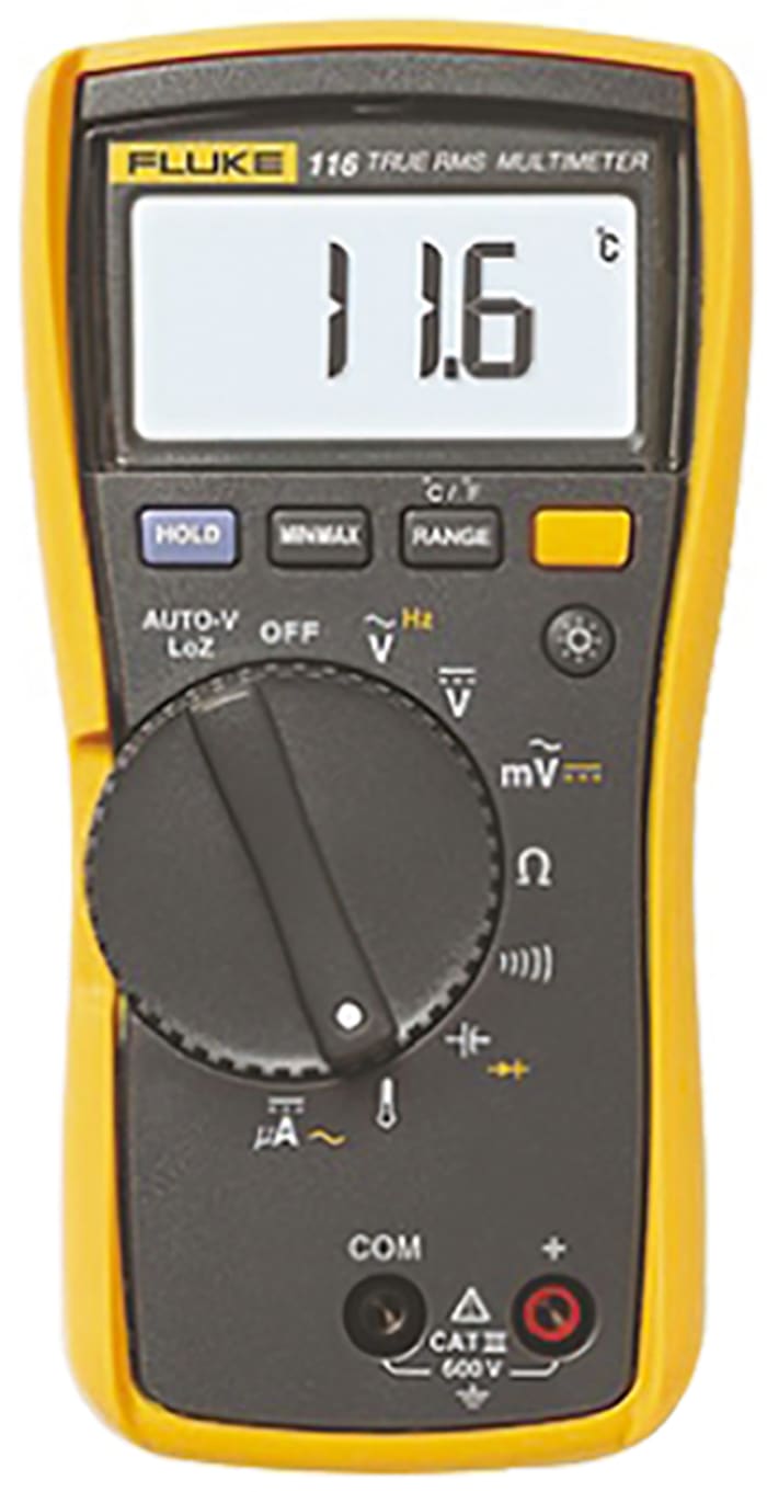 Fluke 116 Handheld Digital Multimeter, True RMS, 600μA ac Max, 600μA dc Max, 600V ac Max