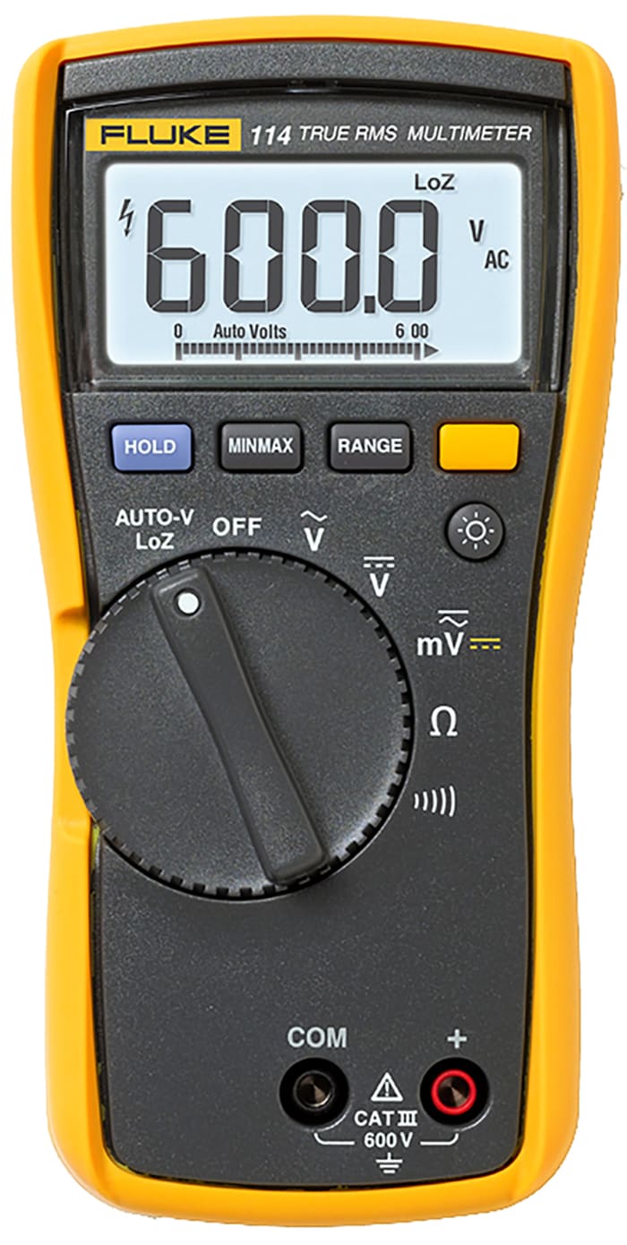 Fluke 114 Handheld Digital Multimeter, True RMS, 600V ac Max